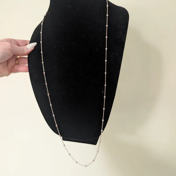 Classic Silvertone Beaded Long Necklace - Women Jewelry - Picture 4 of 7